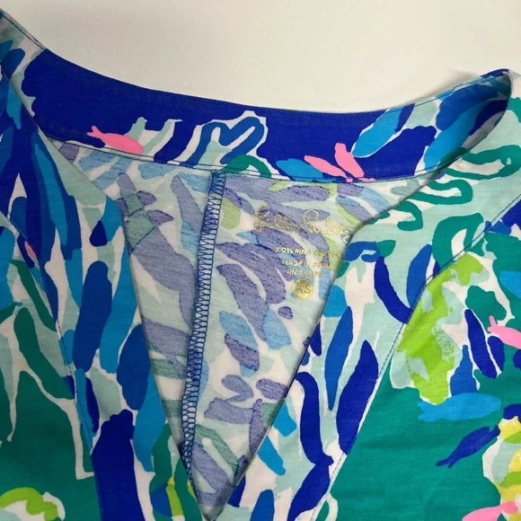 Lilly Pulitzer Riva Dress in Wade and Sea Brilliant Blue Print Pima Cotton - Picture 3 of 12